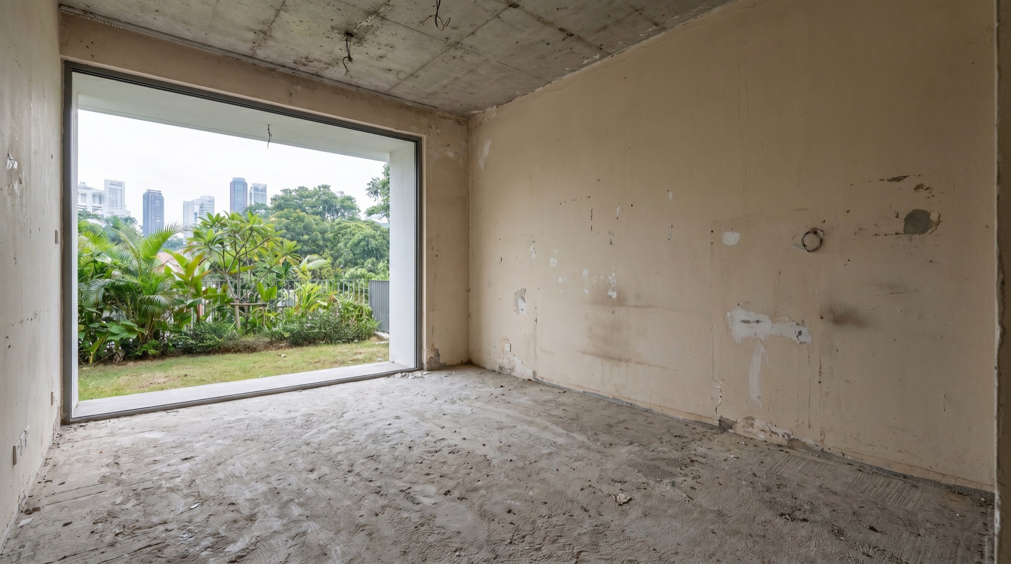The bedroom before renovation — an empty bare room